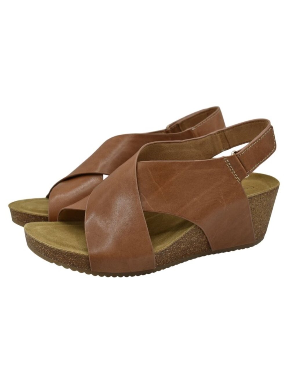 Comfortiva Womens 9 Eva Sand Brown Leather Wedge Strappy Open Toe Sandals Shoes